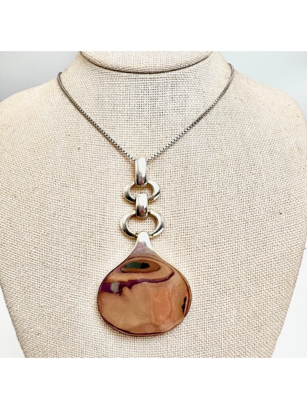 Chunky Drop Shape Pendant Ruby Accent Sterling Silver 925 Bold 18" Chain
